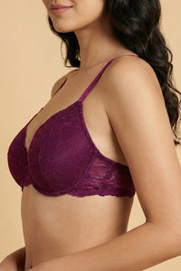 Zivame Dreamcatcher Padded Regular Wired 3/4th Coverage Lace Bra - Dark Purple — thumbnail 4